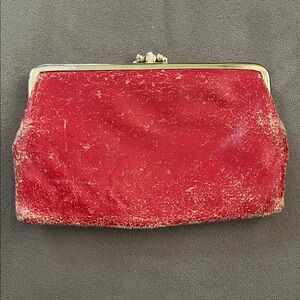 Distressed Red Leather Kisslock Clutch Coin Purse Bag St Thomas Vintage